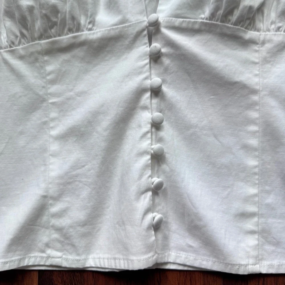 Reformation White V-Neck Puff Sleeve Button Front Top Blouse Sz 12 Cottagecore